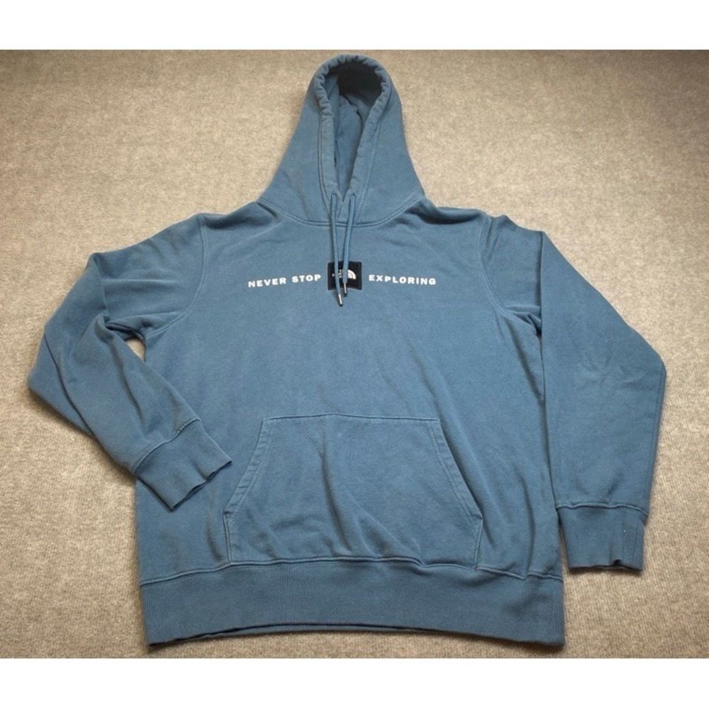 The North Face Hoodie Men Medium Blue Never Stop Exploring Graphic Pullover